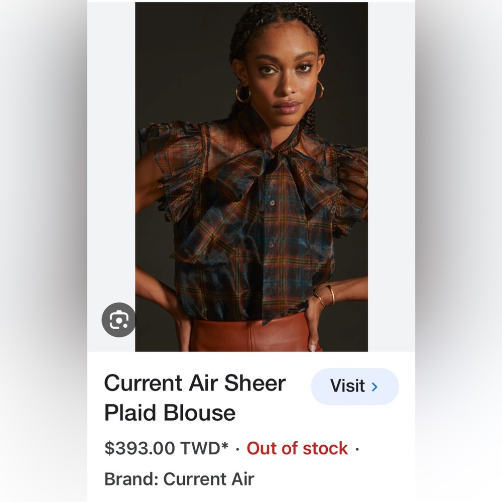 Current Air Sheer Plaid Blouse
